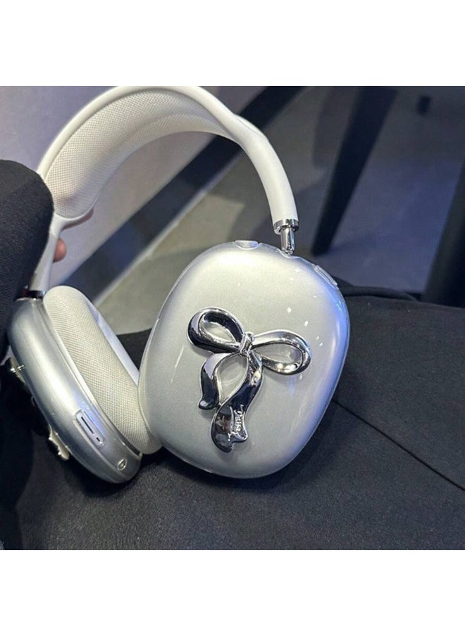 ماركة غير محددة - جراب حماية شفاف من مادة TPU الناعم لسماعات الرأس اللاسلكية AirPods Max بتصميم فيونكة مطلية بالكهرباء، وغطاء حماية للأذن - المواصفات: AirPods Max - Image 1