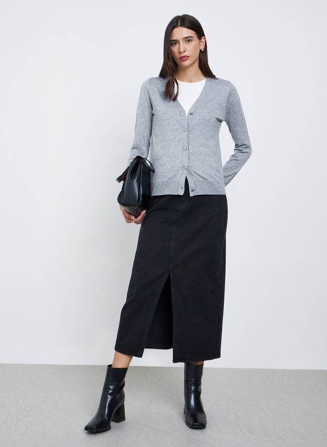 Take Two Grey Regular Fit Cardigan with Heart Print - Image 2