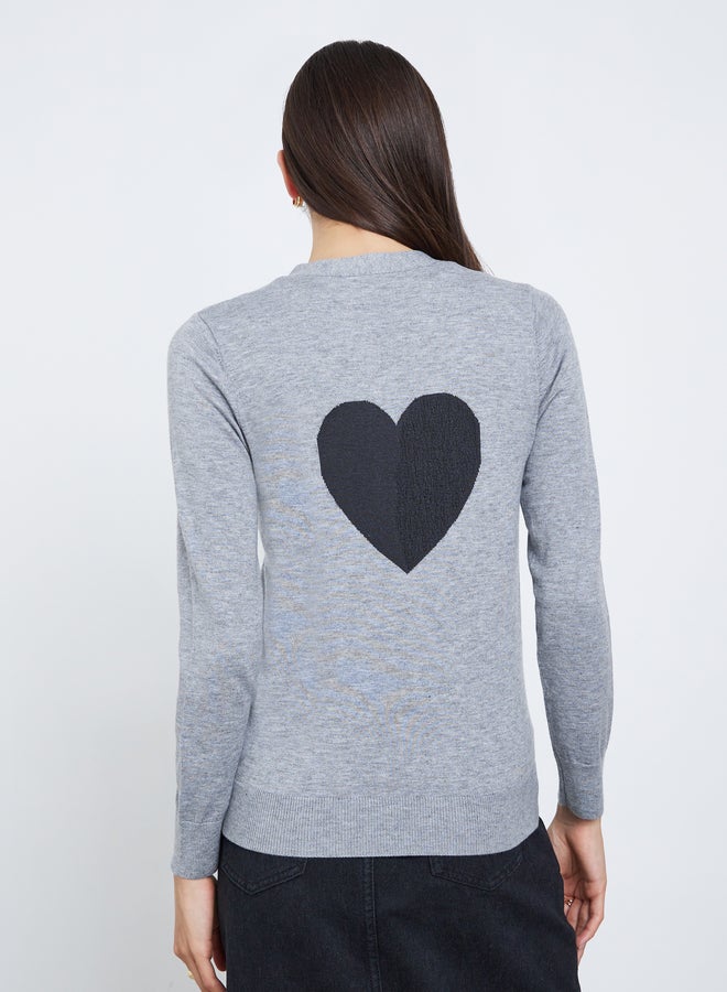 Take Two Grey Regular Fit Cardigan with Heart Print - Image 5