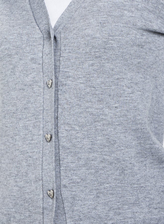 Take Two Grey Regular Fit Cardigan with Heart Print - Image 3
