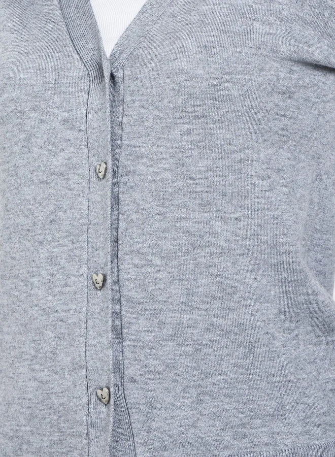 Take Two Take Two Grey Regular Fit Cardigan with Heart Print