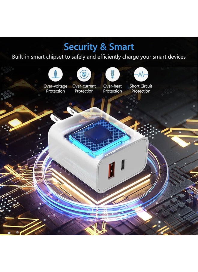 30W Dual-Port Charging Adapter, USB A+USB C Charger Plug, PD Fast Charger Compatible for Most Mobile Phones