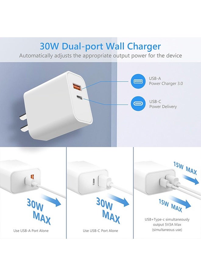 30W Dual-Port Charging Adapter, USB A+USB C Charger Plug, PD Fast Charger Compatible for Most Mobile Phones