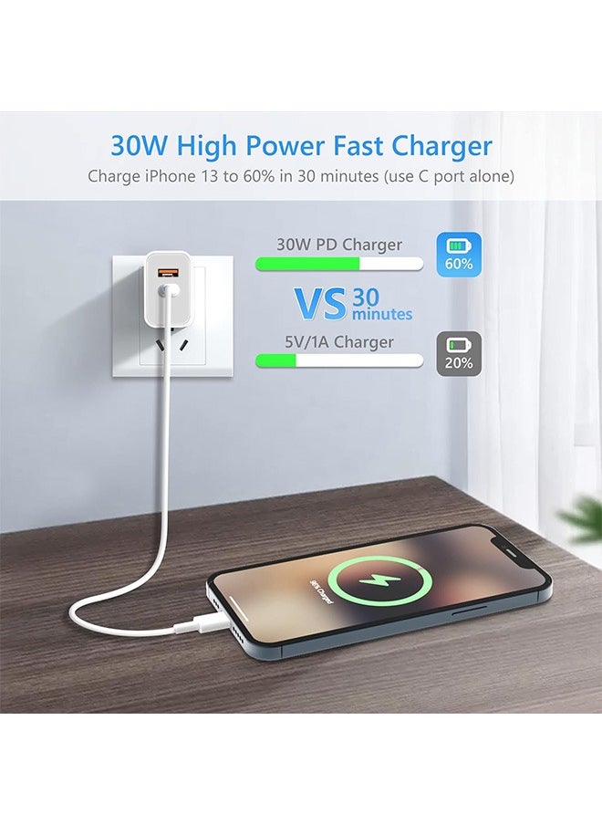30W Dual-Port Charging Adapter, USB A+USB C Charger Plug, PD Fast Charger Compatible for Most Mobile Phones