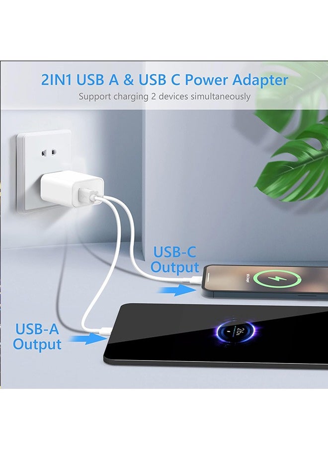 30W Dual-Port Charging Adapter, USB A+USB C Charger Plug, PD Fast Charger Compatible for Most Mobile Phones