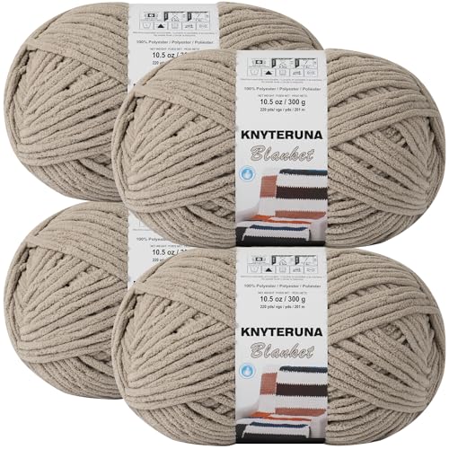 Knyteruna #6 Super Bulky Blanket Yarn for Crocheting - 4 Skeins(Each 10.5oz/300g, 220yds/201m), Chunky Chenille Thick Plush Big Soft Yarn for Crocheting Knitting Blankets, Khaki - Image 1