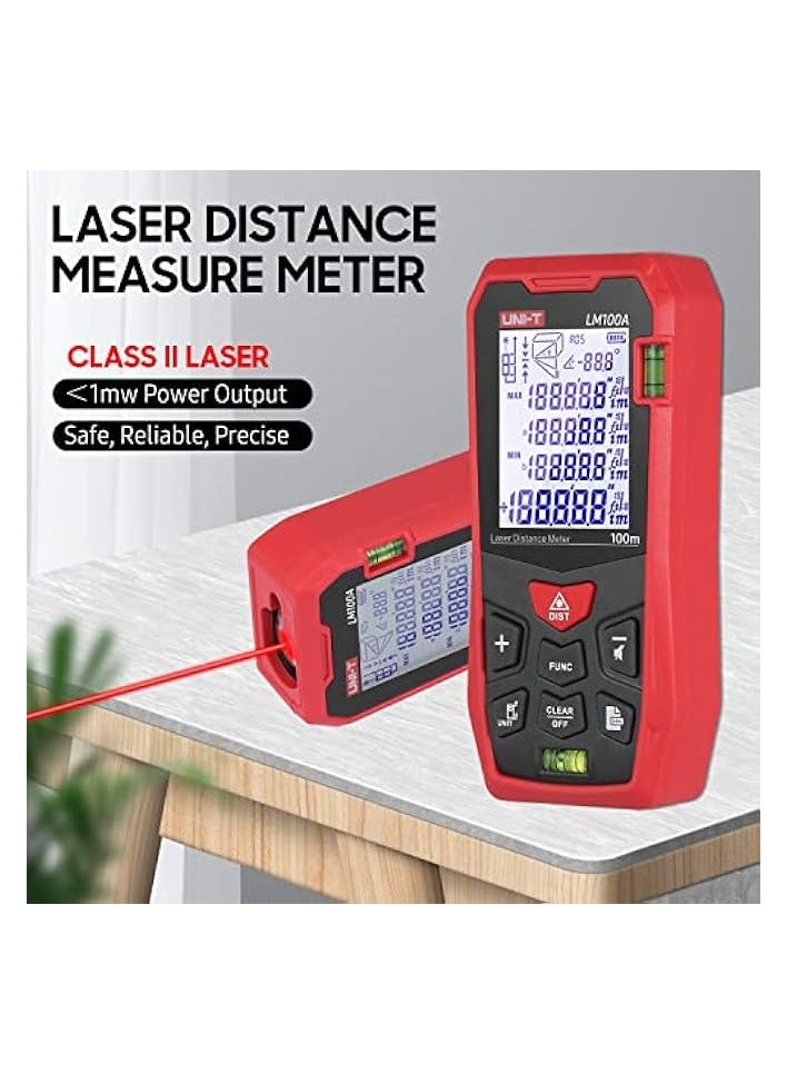 PROMASS Laser Distance Measure Meter with 2 Bubble Levels LCD Backlit Display Pythagorean Mode Measure Distance Area Volume Mute Function 99 Groups Data Storage Carrying Bag  - Image 2