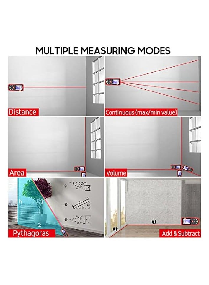 PROMASS Laser Distance Measure Meter with 2 Bubble Levels LCD Backlit Display Pythagorean Mode Measure Distance Area Volume Mute Function 99 Groups Data Storage Carrying Bag  - Image 3