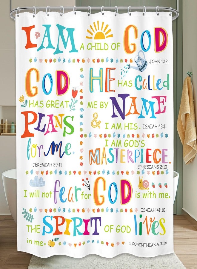 LGhtyro Kids Bible Verse Christian Shower Curtain Bathroom Set 60Wx71H Inches Scripture Inspirational Motivational Positive Quotes Bath Accessories Colorful Sayings Art Home Decor Fabric 12 Pack Hooks - Image 1