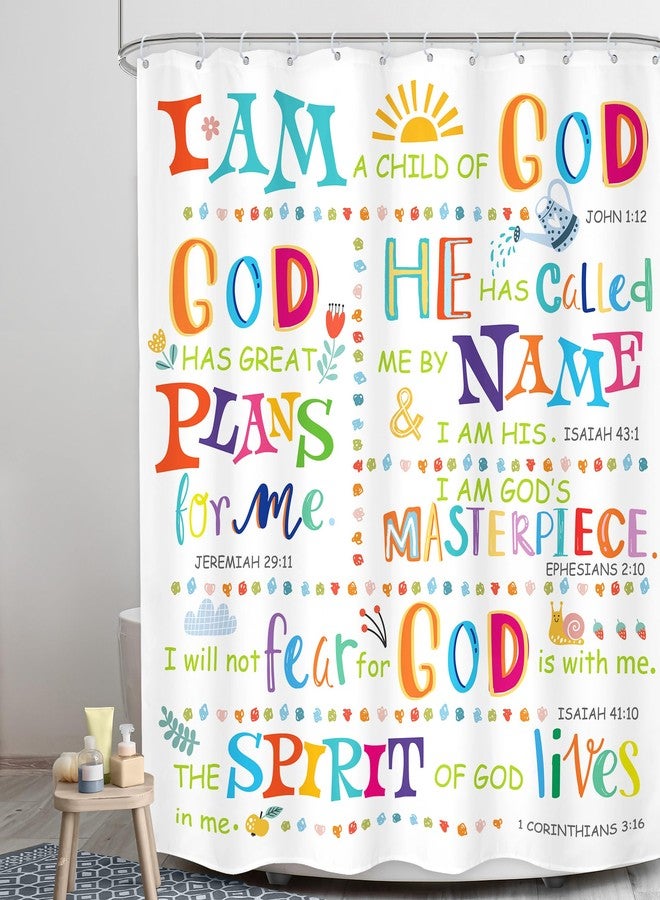 LGhtyro Kids Bible Verse Christian Shower Curtain Bathroom Set 60Wx71H Inches Scripture Inspirational Motivational Positive Quotes Bath Accessories Colorful Sayings Art Home Decor Fabric 12 Pack Hooks - Image 2