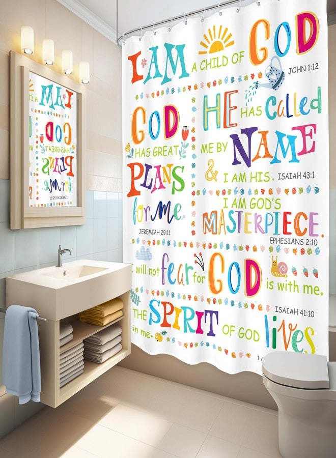 LGhtyro Kids Bible Verse Christian Shower Curtain Bathroom Set 60Wx71H Inches Scripture Inspirational Motivational Positive Quotes Bath Accessories Colorful Sayings Art Home Decor Fabric 12 Pack Hooks - Image 3