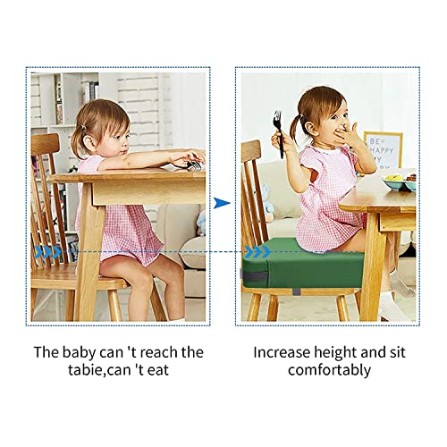 SMZCTYI Toddler Booster Seat for Dining Table, PU Washable Double Safe Straps Non-Slip Bottom Booster Seat Dining Toddler, Portable Travel Increasing Cushion (Dark Green) - Image 2