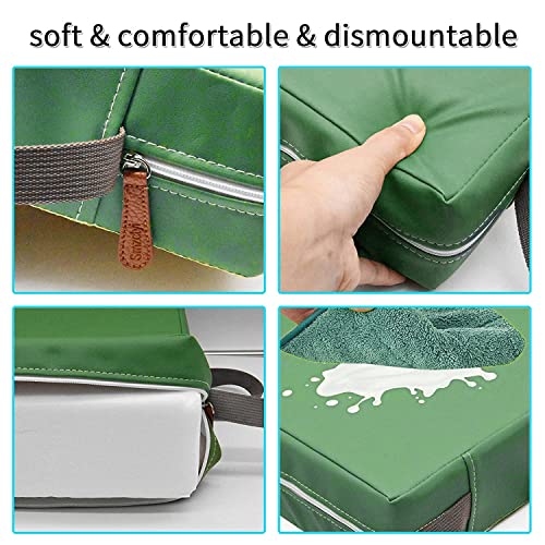 SMZCTYI Toddler Booster Seat for Dining Table, PU Washable Double Safe Straps Non-Slip Bottom Booster Seat Dining Toddler, Portable Travel Increasing Cushion (Dark Green) - Image 5