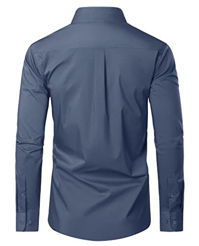 Lion Nardo Cotton Mens Dress Shirts Long Sleeve Big and Tall Dress Shirts for Men Wrinkle Free Button Down Shirts Regular Fit Navy Gray - Image 5