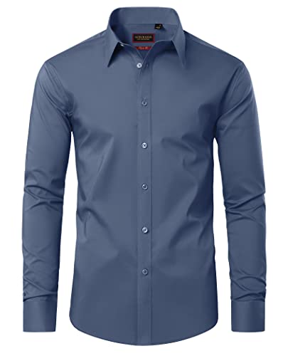 Lion Nardo Cotton Mens Dress Shirts Long Sleeve Big and Tall Dress Shirts for Men Wrinkle Free Button Down Shirts Regular Fit Navy Gray - Image 1