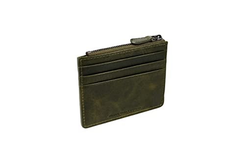 grande 3603 Genuine Leather Card Holder For Women and Men Slim Minimalist Small Zipper Wallet RUSTIC GREEN - Image 3