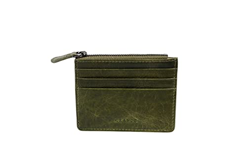 grande 3603 Genuine Leather Card Holder For Women and Men Slim Minimalist Small Zipper Wallet RUSTIC GREEN - Image 1