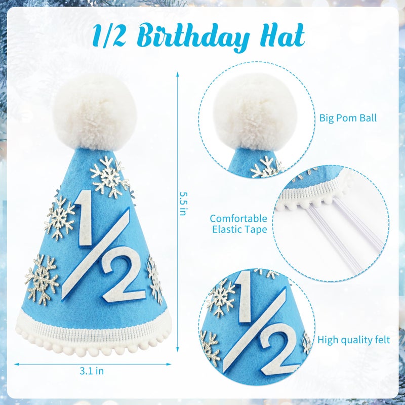 THAWAY 1/2 Birthday Snowflake Half Birthday Decorations - Snowflake It's My 1/2 Birth Banner Glitter Cake Topper Tassel High Chair Banner & Crown, Hat Halfway to One Boy Girl Party Supplies - Image 4