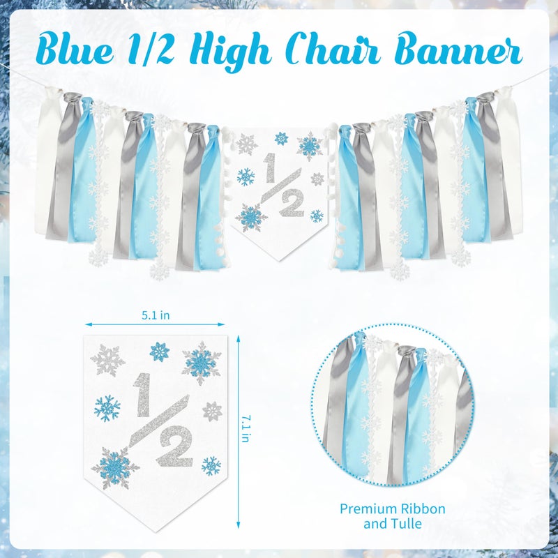 THAWAY 1/2 Birthday Snowflake Half Birthday Decorations - Snowflake It's My 1/2 Birth Banner Glitter Cake Topper Tassel High Chair Banner & Crown, Hat Halfway to One Boy Girl Party Supplies - Image 3