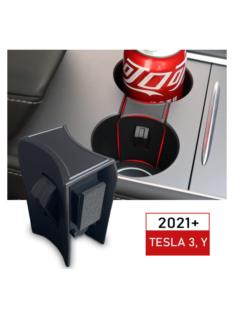 Cup Holder Limiter Insert for Tesla Model 3/Y 2021, Center Console Drink Slot Stabilizer Clip with Refresh Console, Matte Black Finish - Image 1