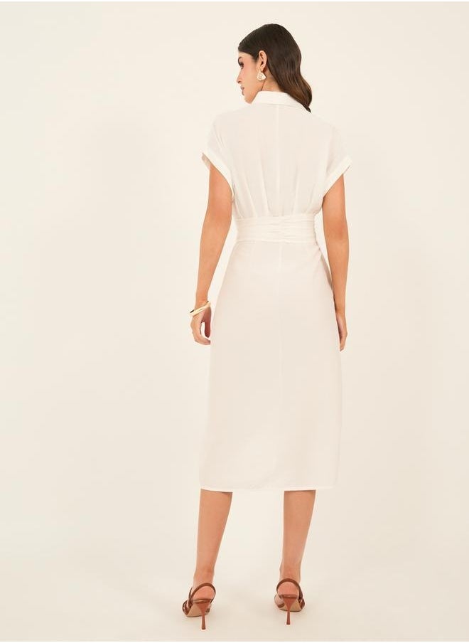 Styli - Solid Buttoned Tie Up Shirt Midi Dress - Image 1