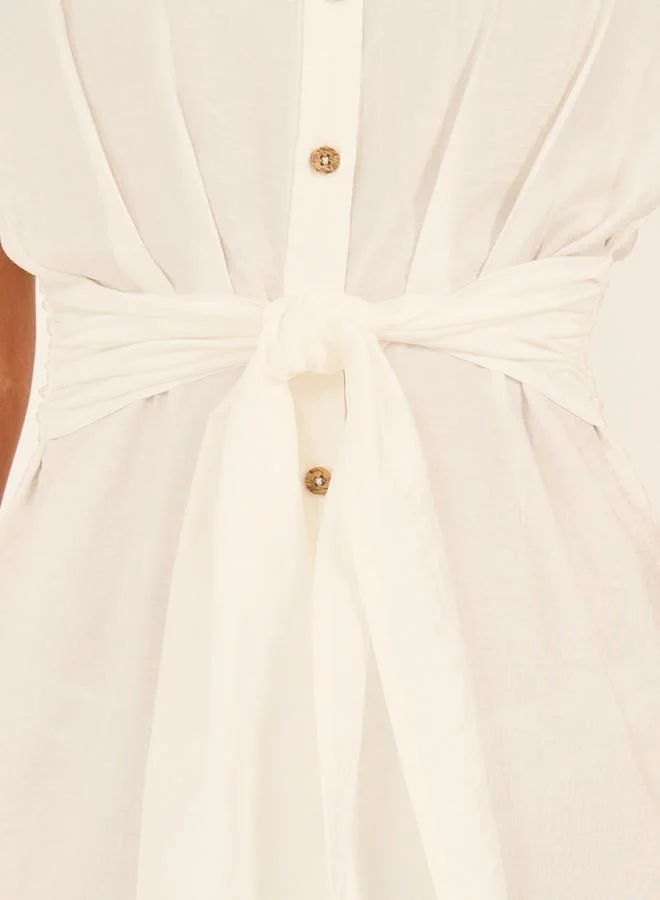 Styli Belted Shirred Midi Dress