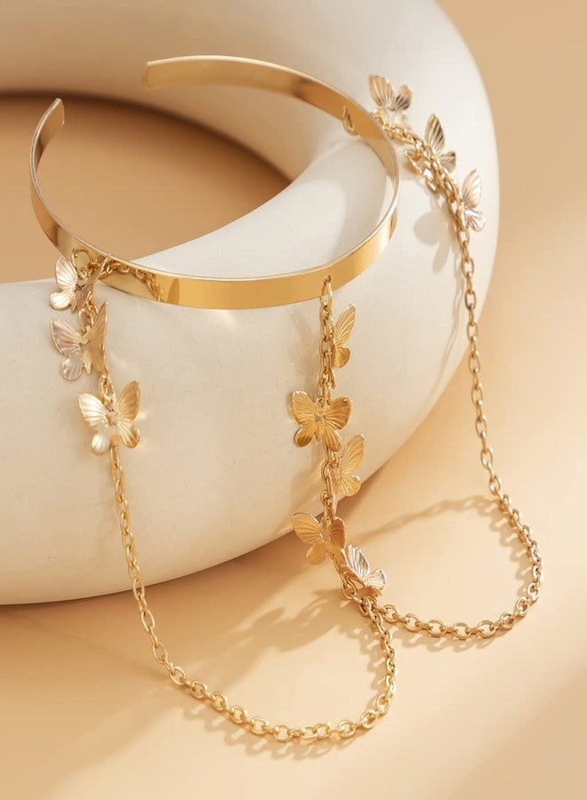 Missgrace Bohemian Layered Simple Butterfly Tassel Chain Open Arm Cuff Armband Cute Arm Bracelet Wide Cuff Long Chain Butterfly Armband Charm Multilayer Armband for Women - Image 2
