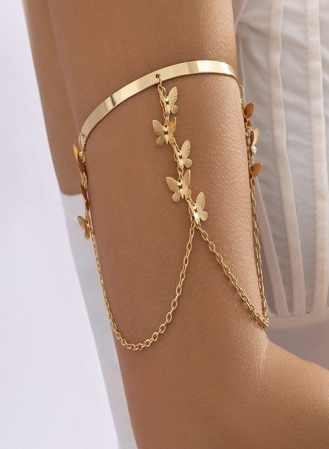 Missgrace Bohemian Layered Simple Butterfly Tassel Chain Open Arm Cuff Armband Cute Arm Bracelet Wide Cuff Long Chain Butterfly Armband Charm Multilayer Armband for Women - Image 3