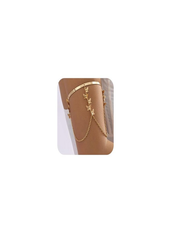 Missgrace Bohemian Layered Simple Butterfly Tassel Chain Open Arm Cuff Armband Cute Arm Bracelet Wide Cuff Long Chain Butterfly Armband Charm Multilayer Armband for Women - Image 1