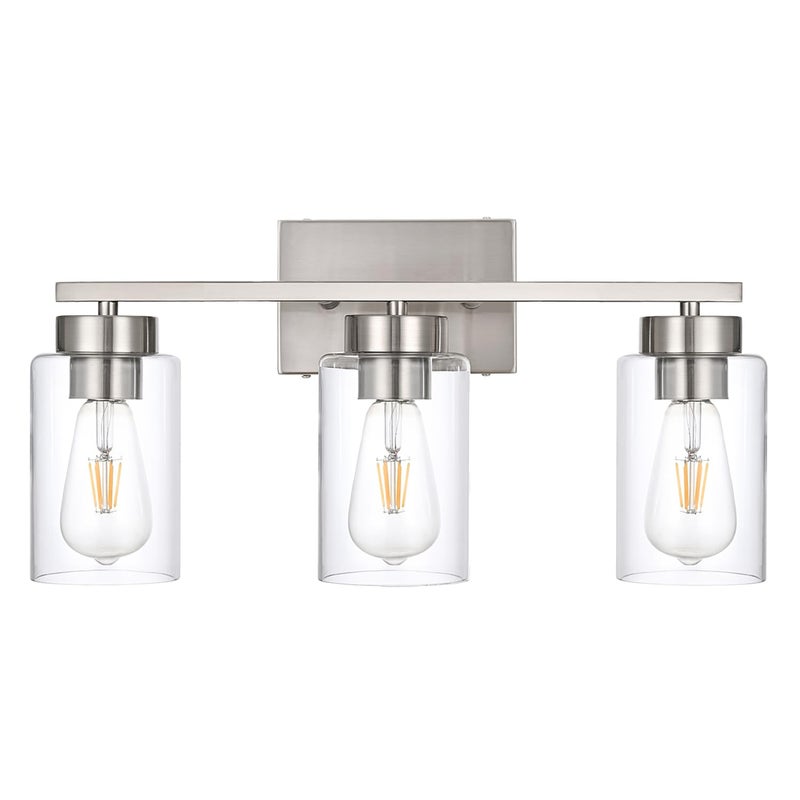 A1A9 3-Light Bathroom Vanity Light, Modern Brushed Nickel Wall Lights with Clear Glass Shades, Bathroom Wall Sconce Lamp for Mirror Living Room Bedroom Hallway - Image 1