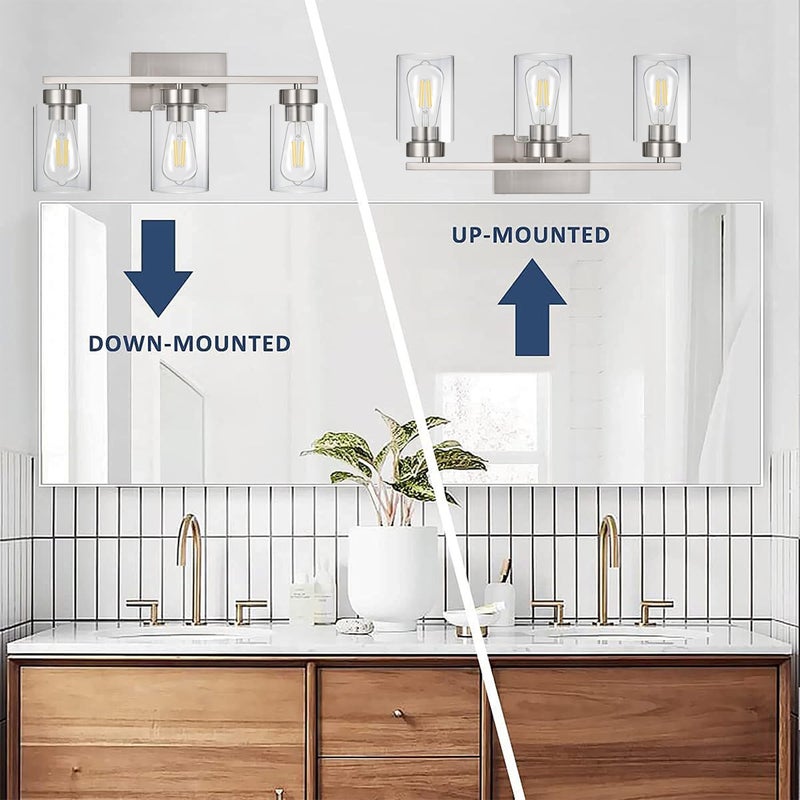 A1A9 3-Light Bathroom Vanity Light, Modern Brushed Nickel Wall Lights with Clear Glass Shades, Bathroom Wall Sconce Lamp for Mirror Living Room Bedroom Hallway - Image 5