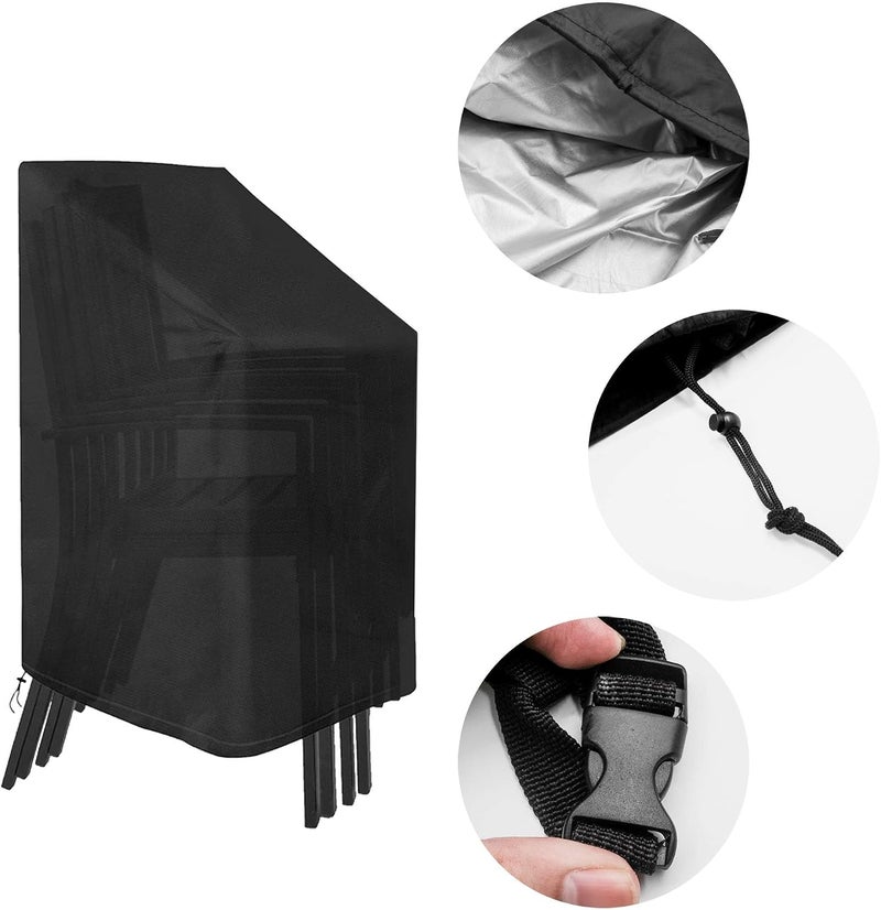 YEUIKERR 2 Pack Stacking Patio Chair Covers Waterproof Outdoor Chair Covers Dust Proof, Rainproof Garden High Back Chair Covers with Pouch, Black (29"L x 29"W x 47-1/4”H) - Image 3