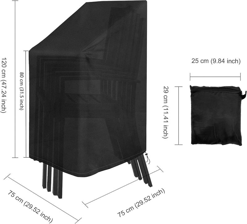 YEUIKERR 2 Pack Stacking Patio Chair Covers Waterproof Outdoor Chair Covers Dust Proof, Rainproof Garden High Back Chair Covers with Pouch, Black (29"L x 29"W x 47-1/4”H) - Image 2