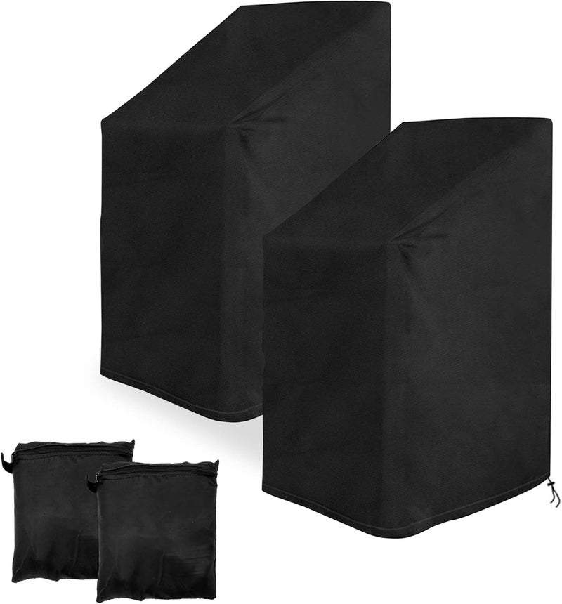 YEUIKERR 2 Pack Stacking Patio Chair Covers Waterproof Outdoor Chair Covers Dust Proof, Rainproof Garden High Back Chair Covers with Pouch, Black (29"L x 29"W x 47-1/4”H) - Image 1