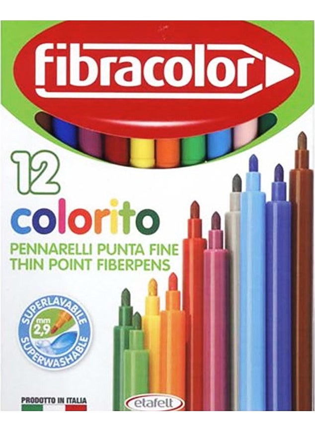 Fibracolor Colorito Fine Tip Felt Tip Pen 12 Colors 