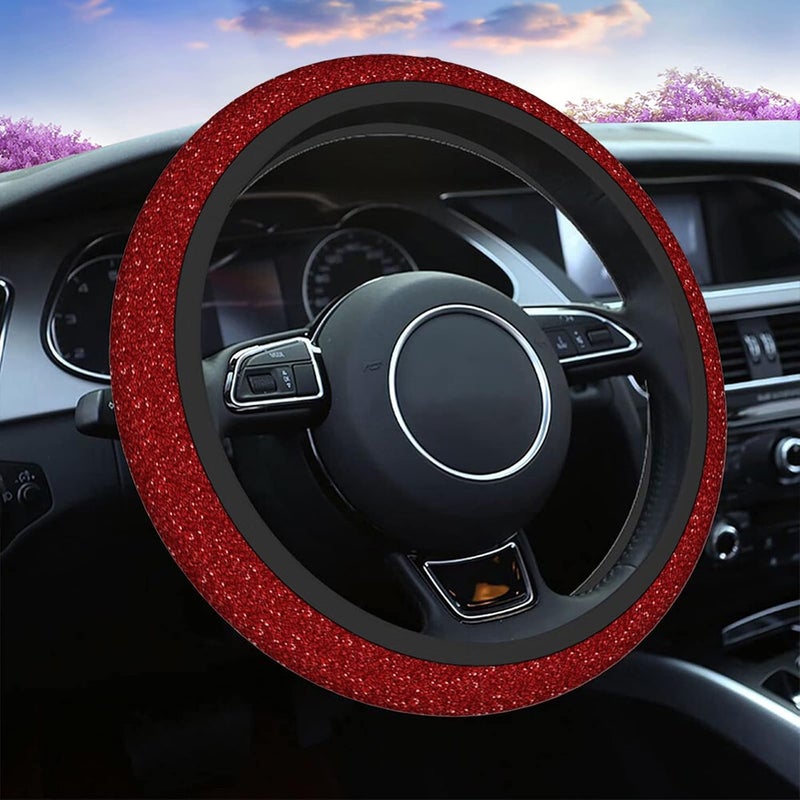 Swono Red Glitter Steering Wheel Cover,Abstract Red Shiny Glitter Breathable Auto Car Steering Wheel Cushion Case for Men Universal 15 Inch Steering Wheel Protection - Image 1