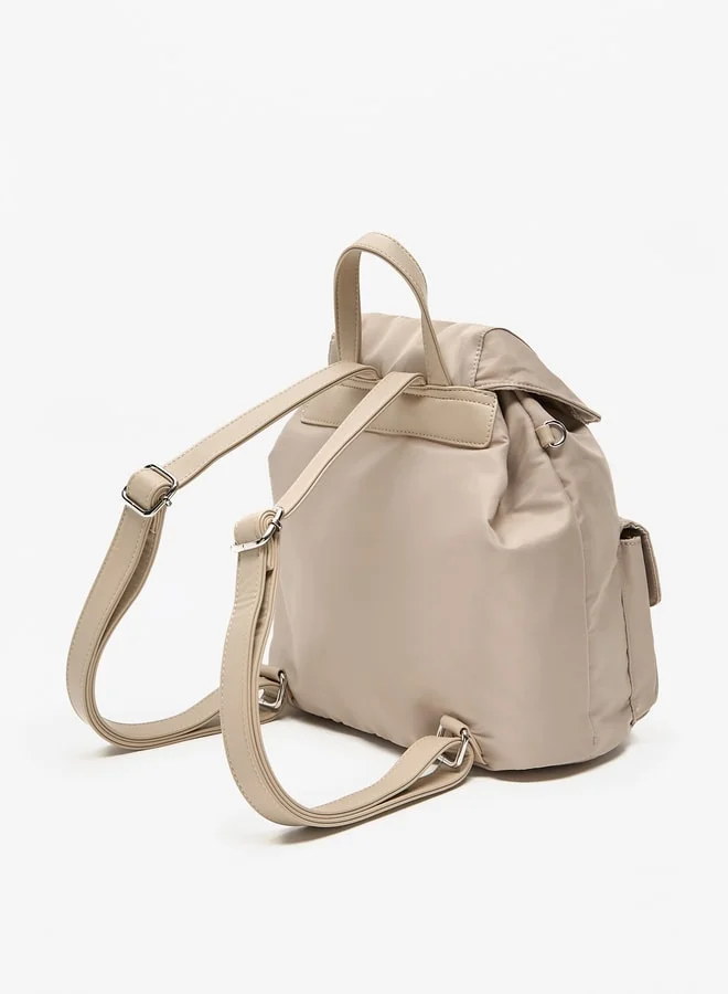 Flora Bella By Shoexpress Solid Backpack with Adjustable Straps and Detachable Pouch
