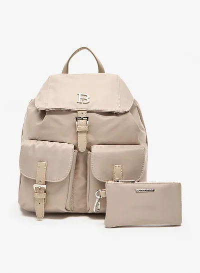 Flora Bella By Shoexpress Solid Backpack with Adjustable Straps and Detachable Pouch