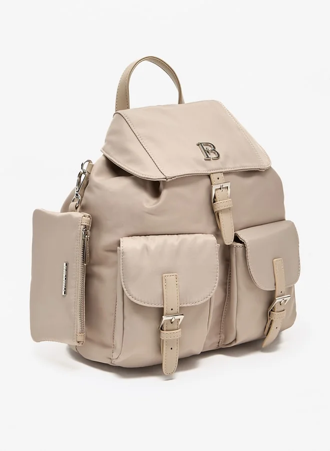 Flora Bella By Shoexpress Solid Backpack with Adjustable Straps and Detachable Pouch