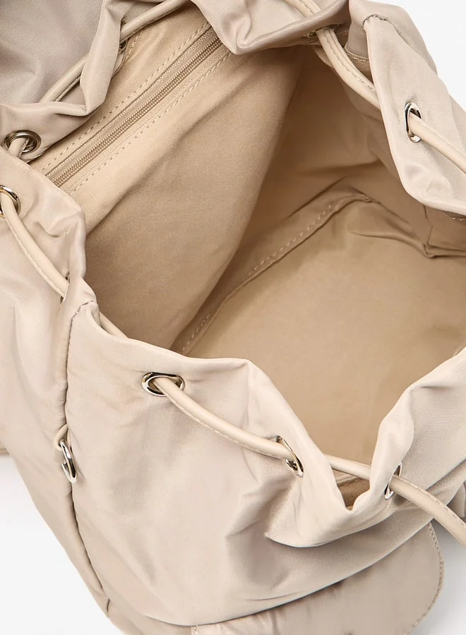 Flora Bella By Shoexpress Solid Backpack with Adjustable Straps and Detachable Pouch