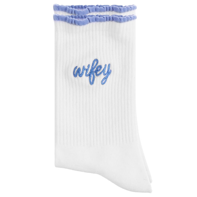 Glitopper Wifey Crew Socks White Cotton Wedding Socks Bride to Be Gifts Bridesmaid Wife Gifts for Newlywed Couple - Image 1