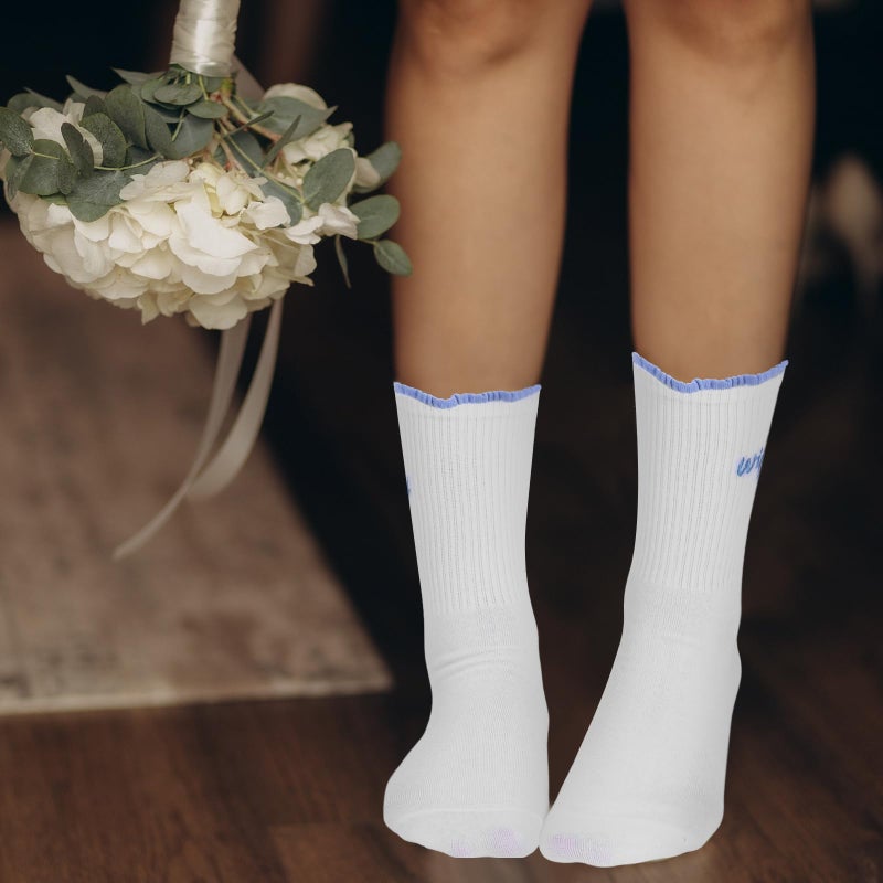 Glitopper Wifey Crew Socks White Cotton Wedding Socks Bride to Be Gifts Bridesmaid Wife Gifts for Newlywed Couple - Image 3