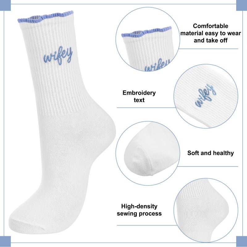Glitopper Wifey Crew Socks White Cotton Wedding Socks Bride to Be Gifts Bridesmaid Wife Gifts for Newlywed Couple - Image 5