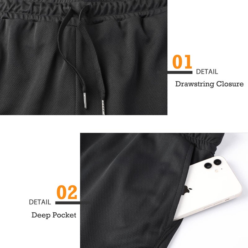 Surenow Mens Running Gym Shorts 3 Inch Breathable Lightweight Athletic Sport Shorts Training Workout Shorts with Pockets Black - Image 4