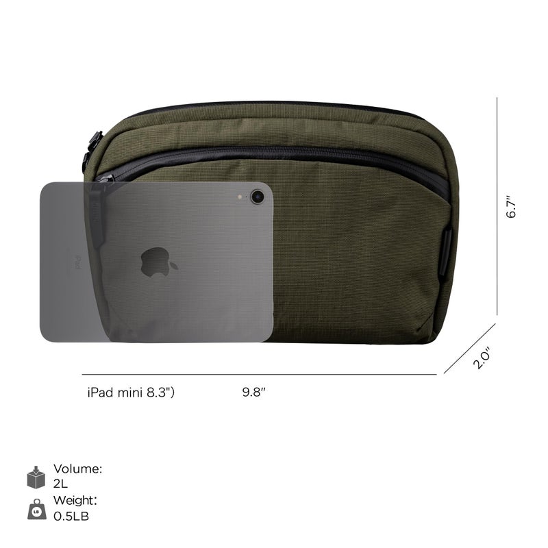 ALPAKA حقيبة صغيرة ALPAKA Flight Sling 2L للرجال للسفر خفيفة الوزن، محمولة، قابلة للتعبئة، مع حزام كتف سريع الإطلاق - مزودة بسلسلة مفاتيح مدمجة - مقاومة للعوامل الجوية، أخضر Axoflux 400 - Image 5