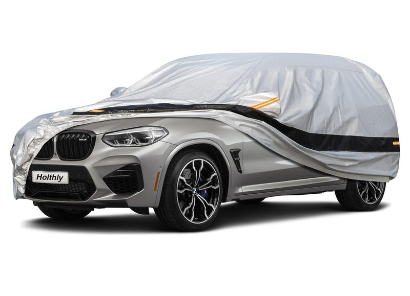 Holthly 10 Layer SUV Car Cover Waterproof All Weather for Large SUV100 Waterproof Outdoor Car Covers Rain Snow UV Dust Protection Custom Fit for BMW X5 Toyota Highlander Mercedes GLEetc Silver