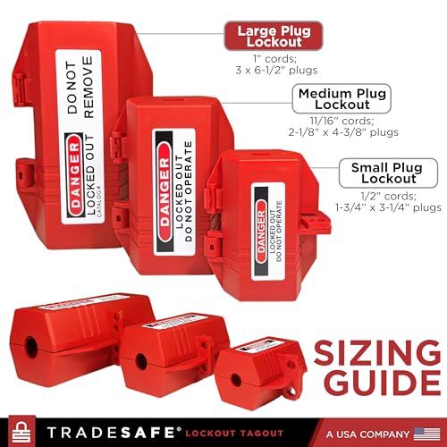TRADESAFE Plug Lock for Lockout Tagout - 220 Volt Power Cord Lockout, Large Electrical Plug Lock, Industrial Grade Electrical Plug Lockout Device, OSHA Compliant Red - Image 4
