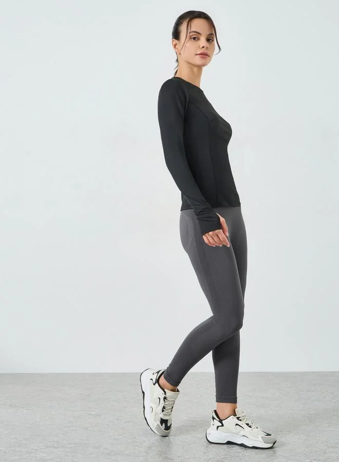 Styli Active Grey Jacquard Broad Waist Leggings