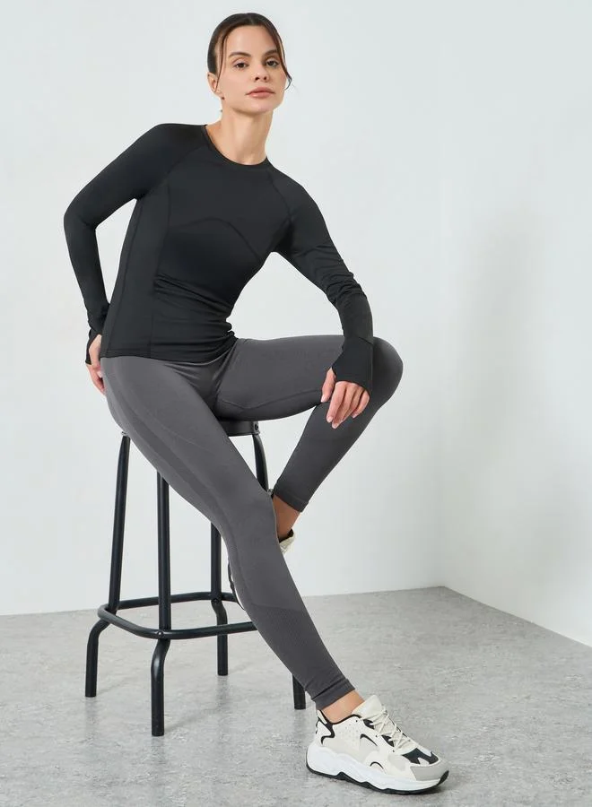 Styli Active Grey Jacquard Broad Waist Leggings
