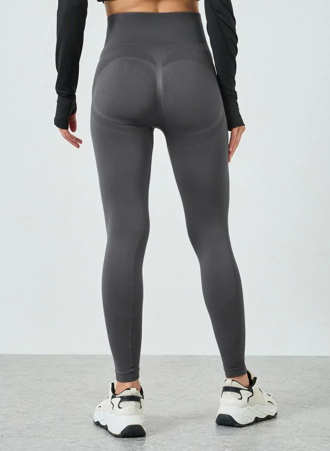 Styli Active Grey Grey Jacquard Broad Waist Leggings for Women | Best Price UAE